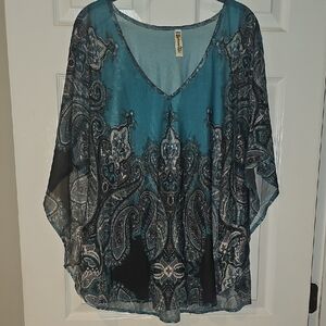 Shoreline Teal and Black Paisley Blouse